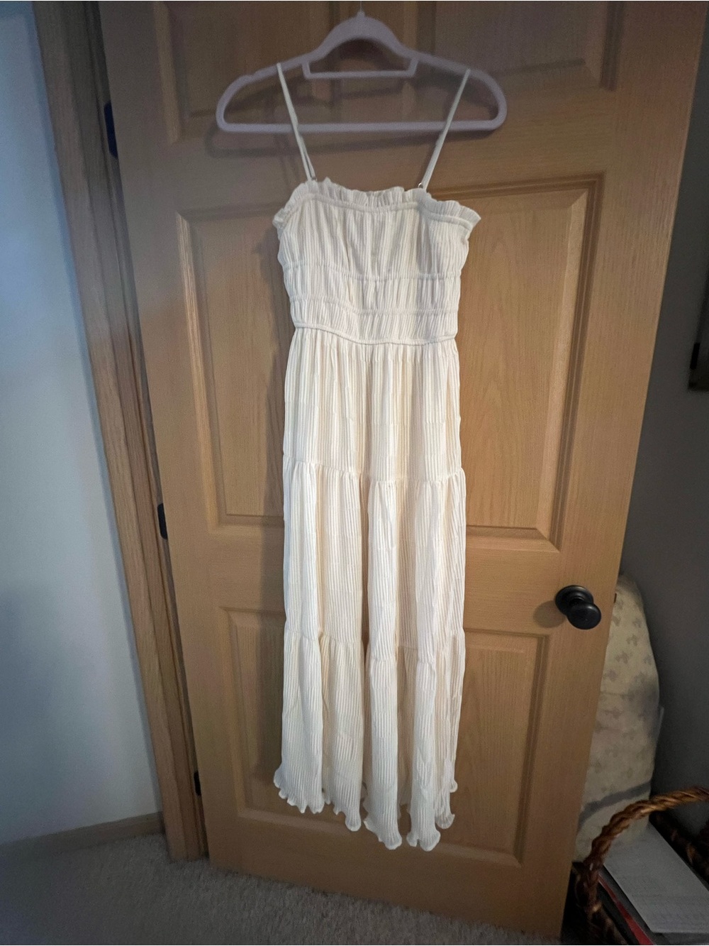 Cream Smocked Maxi Sundress with Spaghetti Straps